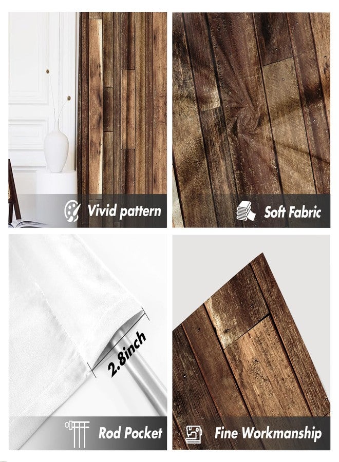 Kikiry Brown Western Kitchen Curtains Mini 27.5''W x 39''L Farmhouse Antique Barn Door Rustic Country Wooden Men Board Short Small Cafe Room Rod Pocket Window Drapes Treatment Tiers Fabric 1 Pair - Image 2